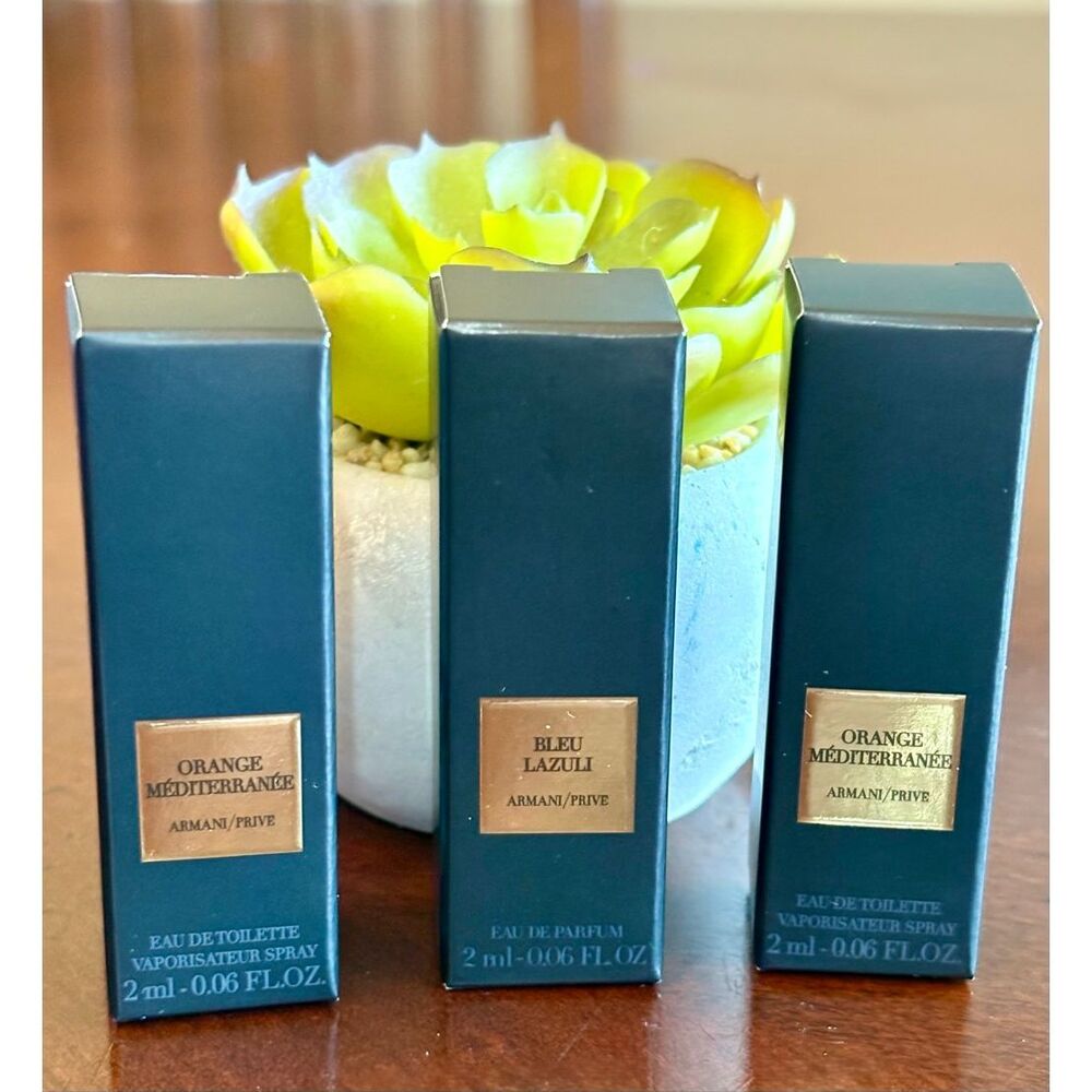 ARMANI PRIVE'-3 Sample Spray Vials 2mL ea/2 Orange Méditerranée & 1 Bleu Lazuli